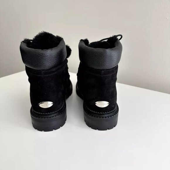 JIMMY CHOO Elba Black Leather Suede Pom Pom Flat Ankle Boots Size 38 - Picture 10 of 14